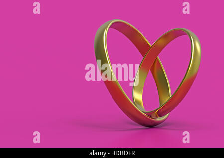 Stilisierte Herz gemacht von zwei Eheringe, 3D-Rendering Stockfoto