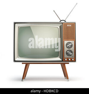 Retro-Fernseher isolierten auf weißen Hintergrund. Kommunikation, Medien und Fernsehen Konzept. 3D illustration Stockfoto