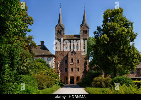 Abtei Corvey: westwerk (Kirche) der ehemaligen Benediktinerabtei in der Nähe von Höxter, Weserbergland, Nordrhein-Westfalen, Deutschland Stockfoto