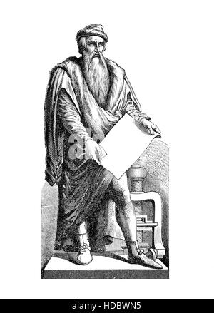 Johannes Gutenberg (1398–1468) war ein deutscher Erfinder aus Mainz, der den Druck in Europa mit dem mechanisch beweglichen Schriftdruck einführte Stockfoto