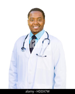 Gut aussehend African American männlichen Arzt isoliert auf einem weißen Hintergrund. Stockfoto