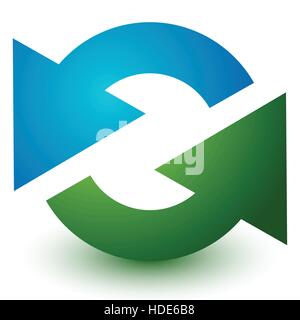 Zwei Pfeile im Kreis. Kreisförmige Pfeile. Recycling, Schleife oder Zyklus-Symbol, Symbol in grün und blau Stock Vektor