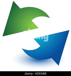 Zwei Pfeile im Kreis. Kreisförmige Pfeile. Recycling, Schleife oder Zyklus-Symbol, Symbol in grün und blau Stock Vektor