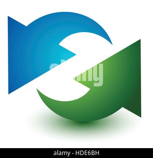 Zwei Pfeile im Kreis. Kreisförmige Pfeile. Recycling, Schleife oder Zyklus-Symbol, Symbol in grün und blau Stock Vektor