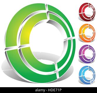 Segmentierte Kreis abstrakten Symbol. Kreisförmige geometrische Logo, Symbol in 4 Farben. Konzentrische Kreise, Ring-element Stock Vektor