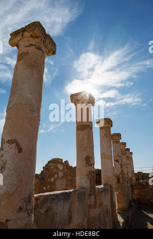 Römische Säulen rund um das Forum, Haus des Theseus, Paphos Archaeological Park, Zypern Stockfoto