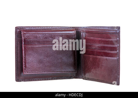 Geldbeutel echt Leder braun Farbe auf weißem Hintergrund gemacht Stockfoto