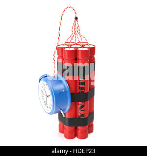 TNT, Dynamit Zeitbombe auf weißem Hintergrund. Stockfoto
