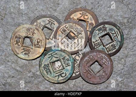 17. JH.  Japanische Nagasaki Handelsmünzen Stockfoto