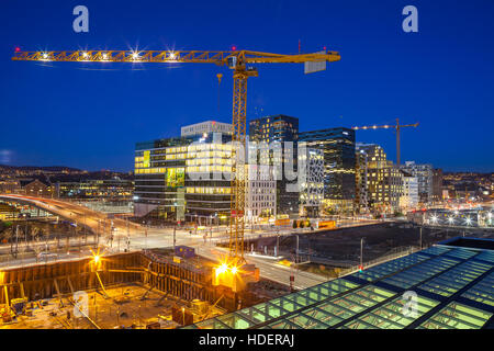 Bjorvika Geschäftsviertel (Barcose). Bau von neuen Gebäuden. Stockfoto