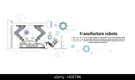 Herstellung von Robotern Industrieautomation Produktion Web Banner Vektor-Illustration Stock Vektor