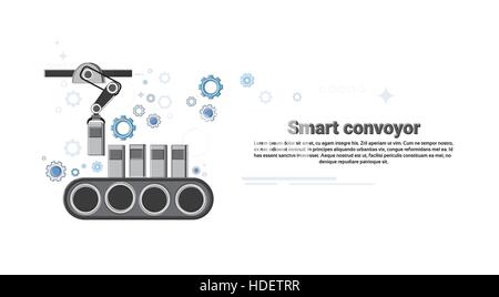 Intelligente Fördertechnik Industrieautomation Industrie Produktion Web Banner dünne Linie Vektor-Illustration Stock Vektor