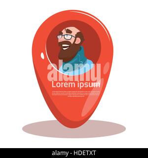 Business Mann Gesicht Symbol Navigation Pin Position flach Vektor-Illustration Stock Vektor