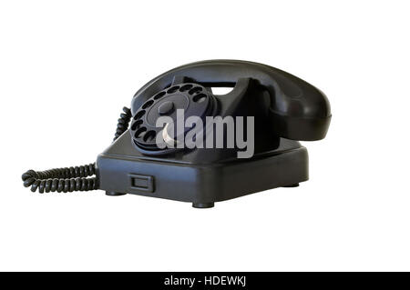 Alte Vintage schwarz Telefon, isoliert auf weiss Stockfoto