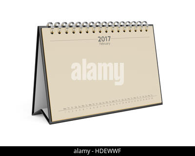 Desktop-bunte moderne flache Design-Kalender für das Jahr 2017 Februar Jahr isoliert auf weißem Hintergrund. 3D Rendering-illustration Stockfoto