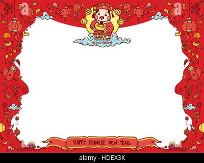 Vektor-Illustration der chinesischen Gott des Reichtums "Tsai Shen Yeh' für chinesisches Neujahr Grußkarte mit Exemplar. Stock Vektor