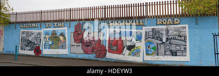 Willkommen in der Shankill Road Panorama - International Friedensmauer Cupar Weg, West Belfast, Nordirland, Vereinigtes Königreich Stockfoto