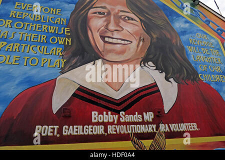 Alle Republikaner. Belfast fällt Rd Wandbild-Bobby Sands MP, Dichter, Gaeilgeoir, revolutionär, IRA Volunteer Stockfoto