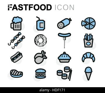 Vektor flachbild Fastfood Symbole gesetzt Stock Vektor