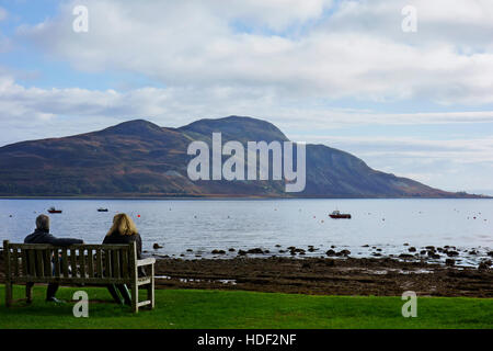 Ansicht der Heiligen Insel von Lamlash, Isle of Arran, in den Firth of Clyde, Schottland. Stockfoto