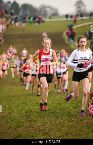 Lucy Pygott läuft der englischen nationalen Crosslauf Stockfoto