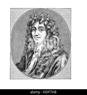 Christiaan Huygens (14. April 1629 – 8. Juli 1695) niederländischer Mathematiker, Astronom, Physiker, Probabilist und Uhrmacherei. Er erfand die Pendeluhr Stockfoto