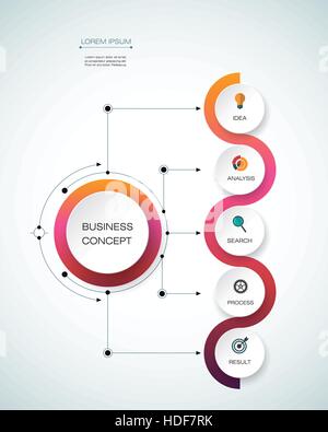 Vektor-Infografik-Vorlage mit Timeline 3D Papieretikett, integrierte Kreise. Geschäftskonzept mit Optionen. Für Inhalte, Diagramm, Flussdiagramm, Schritte, p Stock Vektor