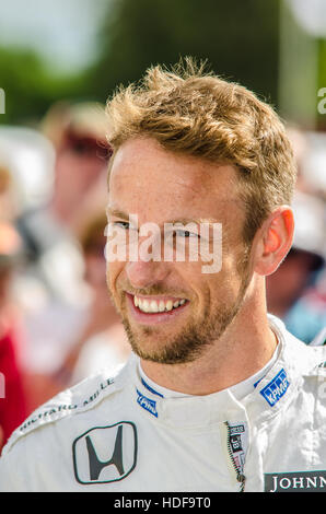 Jenson Button beim Goodwood Festival of Speed 2016. Vorbereitung auf das Rennen Stockfoto