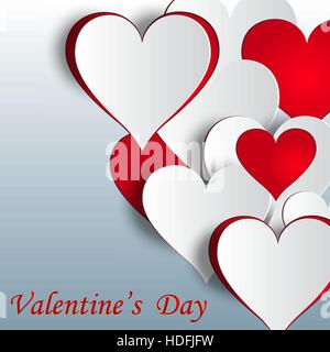 Festlichen Hintergrund von Herzen. Gruß Inschrift Happy Valentine Day. Schneiden Sie das Papier heraus. Abbildung Stock Vektor