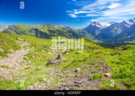 Eiger, Monch und Jungfrau vom männlichen in der Schweizer Alpen, Berner Oberland, Grindelwald, Schweiz Stockfoto