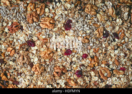 Müsli-Hintergrund-Nahaufnahme Stockfoto