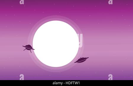 Landschaft-ufo mit Mond am Himmel Stock Vektor