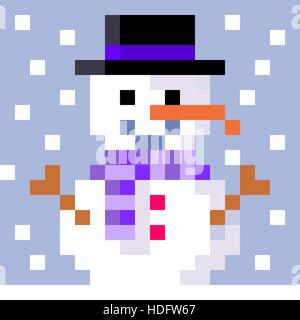 Pixel-Kunst lächelnd Schneemann Stock Vektor
