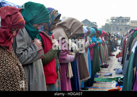 Kaschmir. 12. Dezember 2016. Kashmiri muslimische Frauen bietet Gebete in Kaschmir die heiligsten Schrein Hazratbal am Vorabend des Eid-e-Milad oder der Geburtstag des Propheten Mohammad am 12. Dezember 2016 in Srinagar, verwaltet indischen Kaschmir. Tausende Muslime aus der ganzen Kaschmir besuchen den Hazratbal Schrein in Srinagar Verbeugung auf der Eid-e-Milad oder der Geburtstag des Propheten Mohammed zu bezahlen. Bildnachweis: Saqib Majeed/Alamy Live-Nachrichten Stockfoto