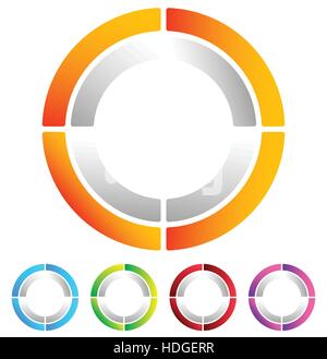 Segmentierte Kreis abstrakten Symbol. Kreisförmige geometrische Logo, Symbol in 4 Farben. Konzentrische Kreise, Ring-element Stock Vektor