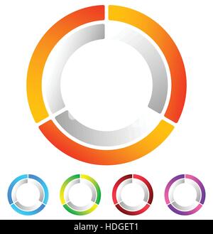Segmentierte Kreis abstrakten Symbol. Kreisförmige geometrische Logo, Symbol in 4 Farben. Konzentrische Kreise, Ring-element Stock Vektor