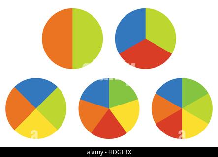 Kreisdiagramme, Graphen in 2,3,4,5,6 Segmente festgelegt. Segmentierte Kreisen. Bunte Icons. Stock Vektor