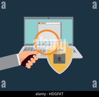 Internet Sicherheit Hand Suche Datei Vektor Illustration Eps 10 Stock Vektor