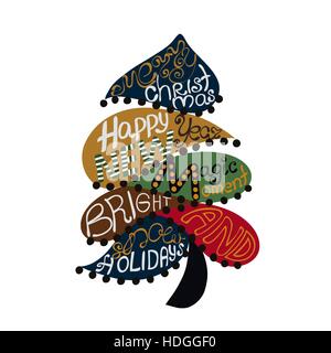 Kalligraphie-Schriftzug-Weihnachtsbaum. Weihnachten und Neujahr Hintergrund für Karte, Postkarte, Einladung, Plakat. Handgezeichnete text Stock Vektor