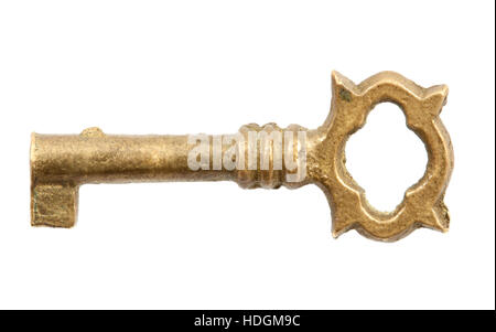 Vintage alte goldene Schlüssel isoliert auf weiß Stockfoto