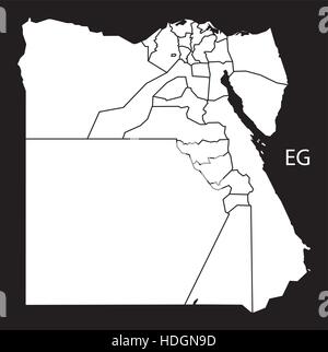 Ägypten-Gouvernements Karte schwarz-weiß-Abbildung Stock Vektor