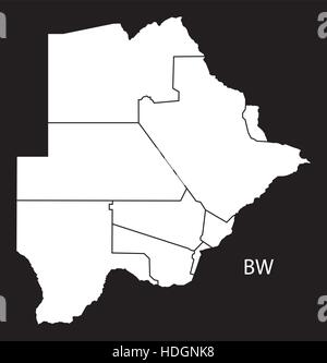 Botswana Bezirke Karte schwarz / weiß Darstellung Stock Vektor