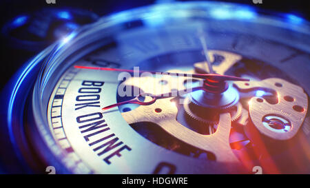 Buchen Sie Online - Text auf Taschenuhr. 3D Render. Stockfoto
