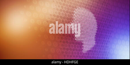 Gesicht von Binär-Code über farbigen Hintergrund gemacht Stockfoto