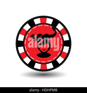 Weihnachten-Casino-chips. rot. Mädchen-Weihnachtsmann mit seinen Lippen in der Mitte. Abbildung Vektor. Verwenden Sie für die Website, Druck, Papier, Stoff, Dekoration, Design, etc.. EPS 10 Stock Vektor