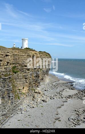 Nash Point Leuchtturm Glamorgan Heritage Coast Wales Stockfoto