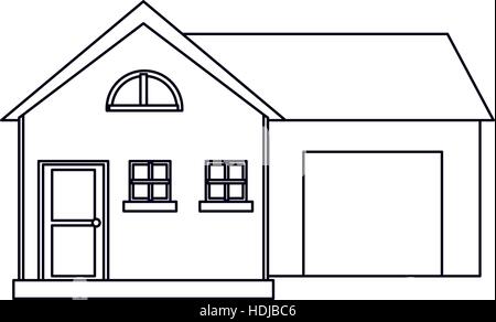 modern, Haus mit Garage Gliederung Stock Vektor