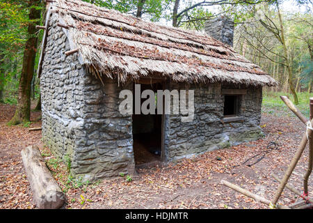 Waldland Filmset mit Hütte und Requisiten Stockfoto