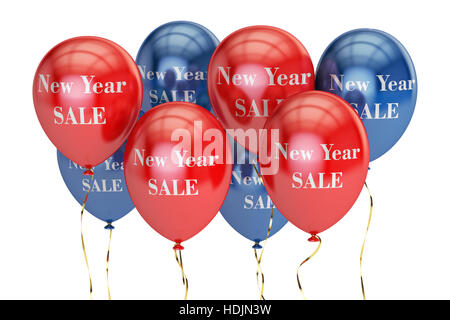 Neujahr Sale und Rabatt-Konzept mit bunten Luftballons. 3D-Rendering Stockfoto