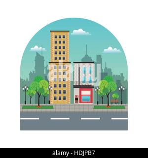 Geschäften der Stadt Gebäude silhouette Landschaft Stadt Stock Vektor